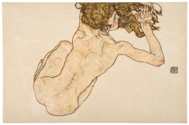 Egon Schiele — Crouching Nude, Back View