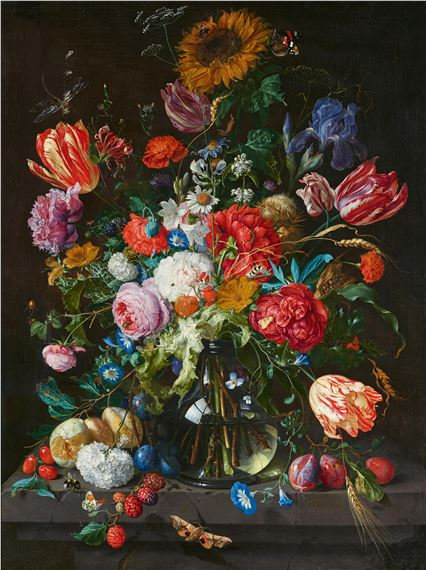 Jan Davidsz. de Heem — Still Life with Flowers and Fruits on a Stone Ledge